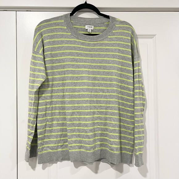 J Crew Women's Crewneck Long Sleeve Sweater Grey‎ Yellow Stripes Size S - Picture 1 of 8